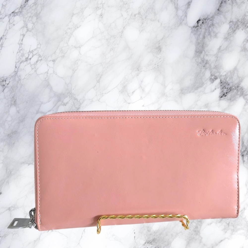 Rare BOSTANTEN Blush Pink Leather Zip Around XL Continental Wallet Organizer